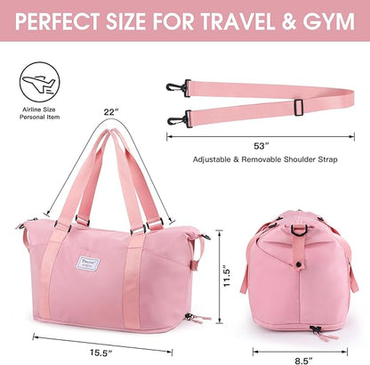 BALEINE Travel Tote Bag for Women, Weekender Carry-on Tote, Large Duffel Bag Gym Bag Overnight Bag with Wet Compartment