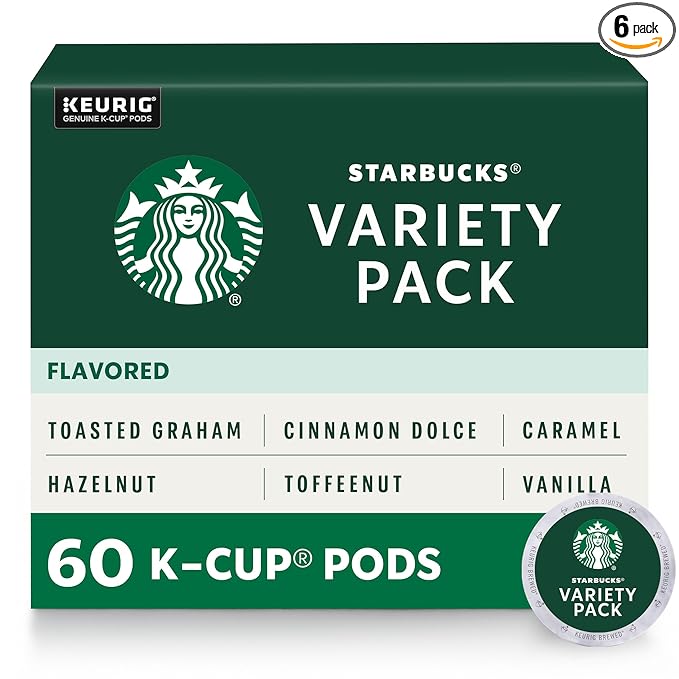 Starbucks K-Cup Coffee Pods—Flavored Coffee—Variety Pack for Keurig Brewers—Naturally Flavored—100% Arabica—6 boxes (60 pods total)
