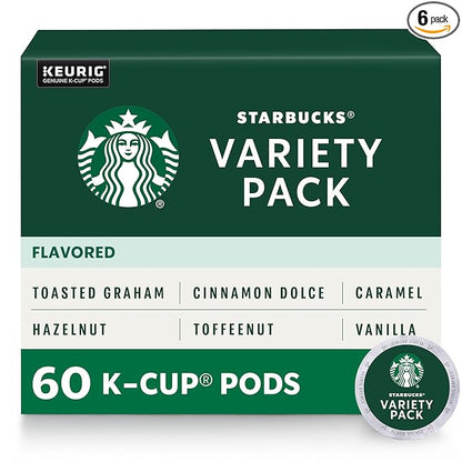 Starbucks K-Cup Coffee Pods—Flavored Coffee—Variety Pack for Keurig Brewers—Naturally Flavored—100% Arabica—6 boxes (60 pods total)