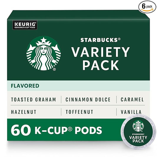 Starbucks K-Cup Coffee Pods—Flavored Coffee—Variety Pack for Keurig Brewers—Naturally Flavored—100% Arabica—6 boxes (60 pods total)