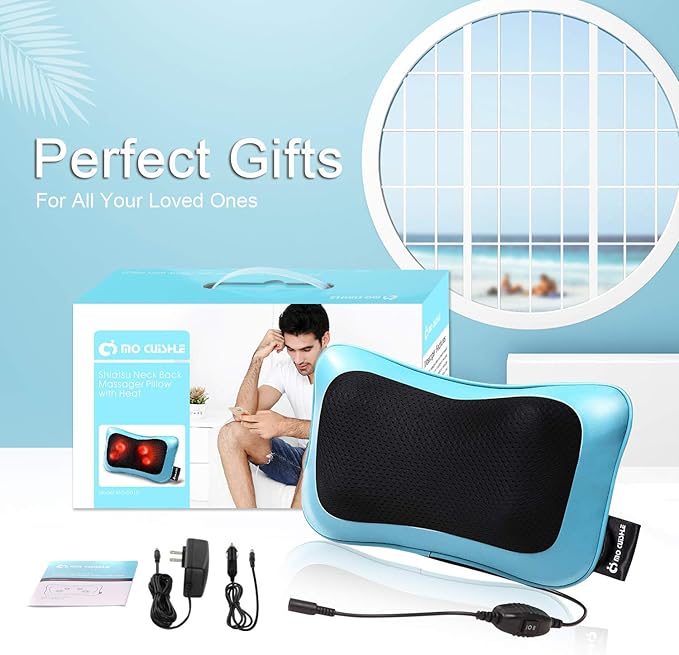Mo Cuishle Shiatsu Neck Back Massager Pillow with Heat, Deep Tissue Kneading Massage for Back, Neck, Shoulder, Leg, Foot, Gift for Men Women Mom Dad, Stress Relax at Home Office and Car