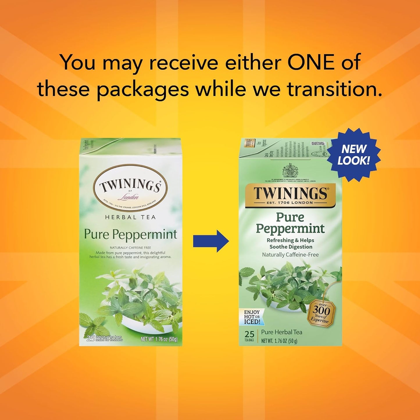 Twinings Pure Peppermint Individually Wrapped Tea Bags, 25 Count (Pack of 4), Fresh Minty Flavour, Naturally Caffeine Free, Enjoy Hot or Iced