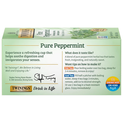 Twinings Pure Peppermint Individually Wrapped Tea Bags, 25 Count (Pack of 4), Fresh Minty Flavour, Naturally Caffeine Free, Enjoy Hot or Iced