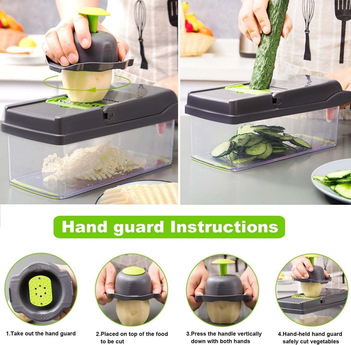 Veggie slicer 16 pieces (Gray, 1) 16 pieces hand operated vegetable slicer, veggie chopper, food chopper, onion cutter.