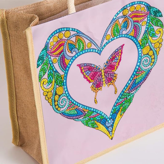 Leatrice Diamond Painting Bag Ladies Art Craft Decor DIY Special Shaped Diamond Tote Shoulder Bag Embroidery Kit 5D Diamond Drawing Tote Diamond Art Cross Stitch Art Tote (Heart Butterfly)