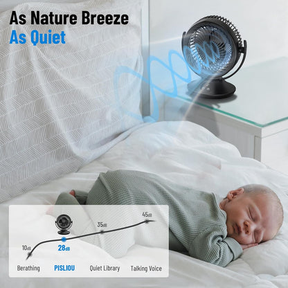 12000mAh Rechargeable Desk Fan, Portable Air Circulator - 6 Speeds, Timing, 360 Tilt, 90 Oscillating, Small Quiet Cooling for Bedroom, Home Office, Outdoor, Battery Operated