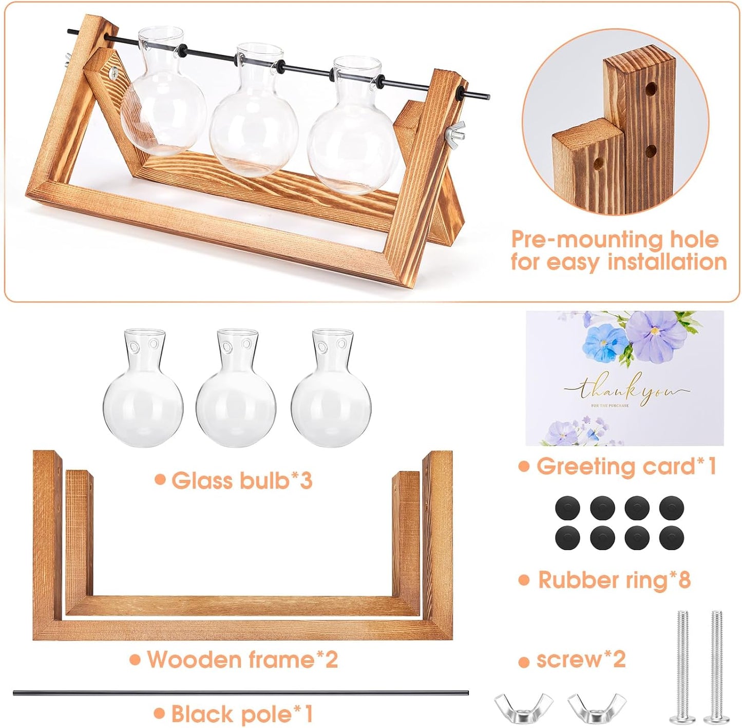 Yangbaga Plant Terrarium with Wooden Stand,Plant Propagation Stations Desktop-Plant Gifts for Plant Lovers Women for Windows Indoor Plants Office Home Garden Decor 3 Bulb Vase