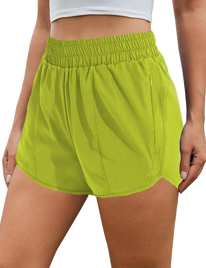 PINSPARK Athletic Shorts for Women Quick Dry Running Workout Gym Short High Waisted with Zip Pockets