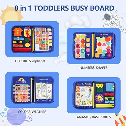Busy Board Montessori Toys, Busy Book for Toddlers 1 2 3 4 5 Year Old, Sensory Travel Toys for Plane Car, Educational Activity Boards,Gift for Boys Girls