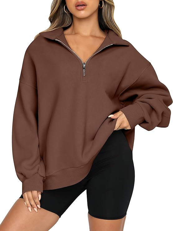 ANRABESS Women Sweatshirts 1/4 Zip Long Sleeve Pullover Top with pockets Med