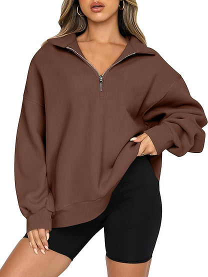 ANRABESS Women Sweatshirts 1/4 Zip Long Sleeve Pullover Top with pockets Med