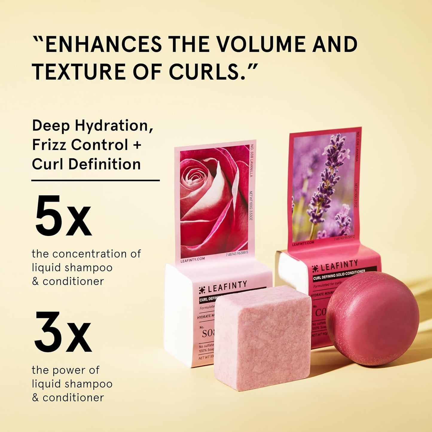 Solid Shampoo Bar & Conditioner Bar Set for Curly, Wavy, Coily and Kinky Hair, Lavender & Vanilla Shampoo Bar & Conditioner Bar - Sulfate Free, Natural, Sustainable, Zero Waste, 3.52oz