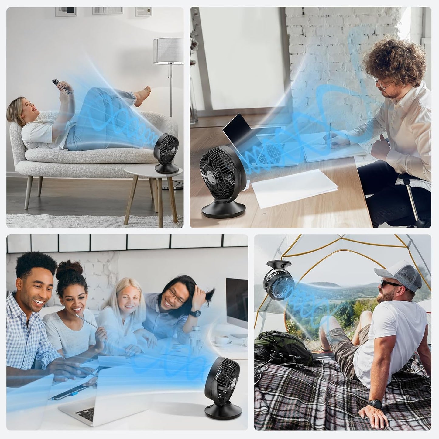12000mAh Rechargeable Desk Fan, Portable Air Circulator - 6 Speeds, Timing, 360 Tilt, 90 Oscillating, Small Quiet Cooling for Bedroom, Home Office, Outdoor, Battery Operated