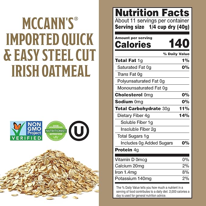 McCann's Irish Oatmeal, Quick & Easy Steel Cut Oats, 16 Ounce (Pack of 12)