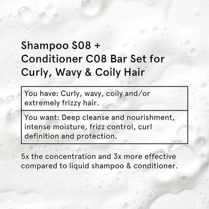 Solid Shampoo Bar & Conditioner Bar Set for Curly, Wavy, Coily and Kinky Hair, Lavender & Vanilla Shampoo Bar & Conditioner Bar - Sulfate Free, Natural, Sustainable, Zero Waste, 3.52oz