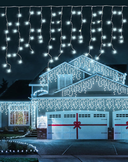 Christmas Outdoor Icicle Lights 624 LED 59FT with 96 Drops, Icicle LLights For Outside Cool White Waterproof for Roof/Gutter/Wedding, 8 Modes & Remote, Timer, Energy-Efficient Holiday Decorations