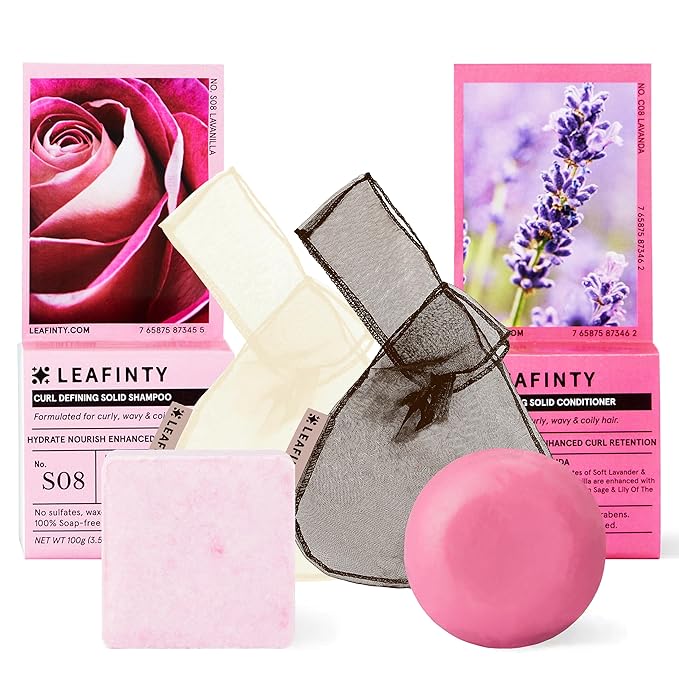 Solid Shampoo Bar & Conditioner Bar Set for Curly, Wavy, Coily and Kinky Hair, Lavender & Vanilla Shampoo Bar & Conditioner Bar - Sulfate Free, Natural, Sustainable, Zero Waste, 3.52oz