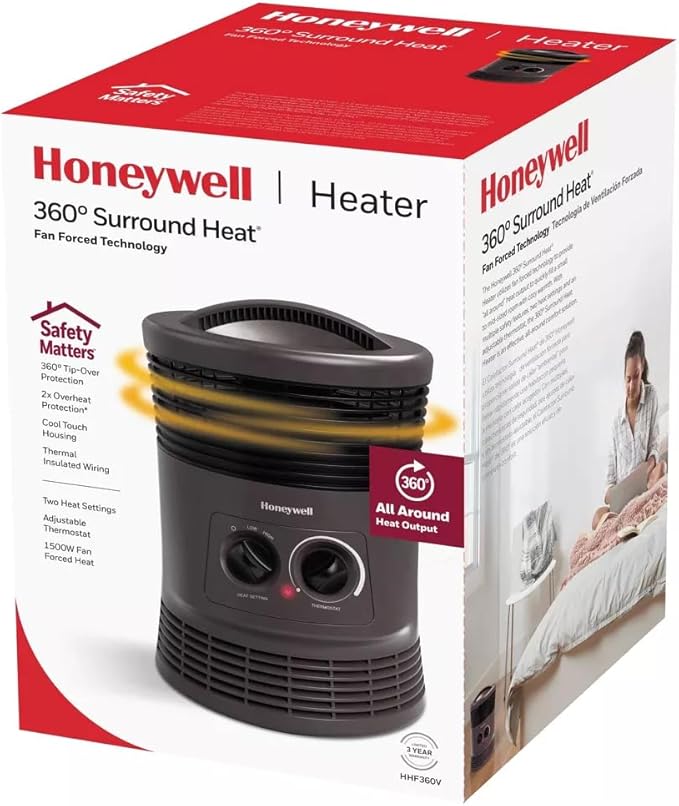 Honeywell 360 Surround Indoor Heater Black 1500W HHF360B for Home or Office