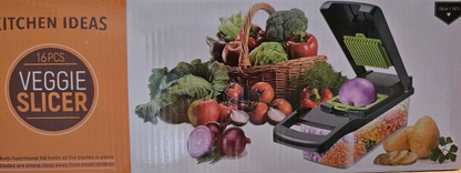 Veggie slicer 16 pieces (Gray, 1) 16 pieces hand operated vegetable slicer, veggie chopper, food chopper, onion cutter.